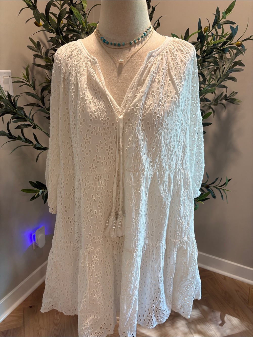 Boston Proper White Eyelet Tiered Tunic Dress